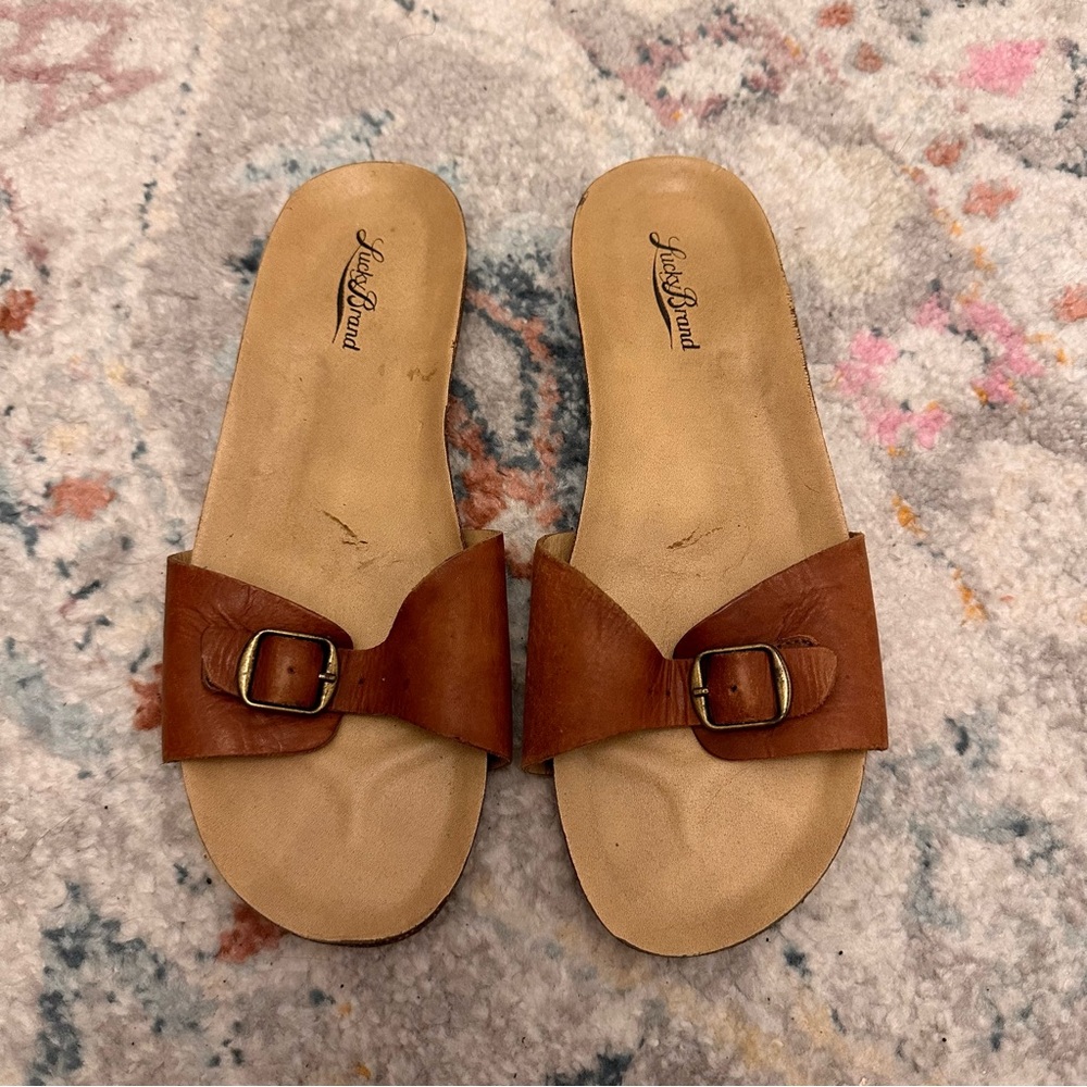 Lucky Brand Brown Buckle Slide Sandals
